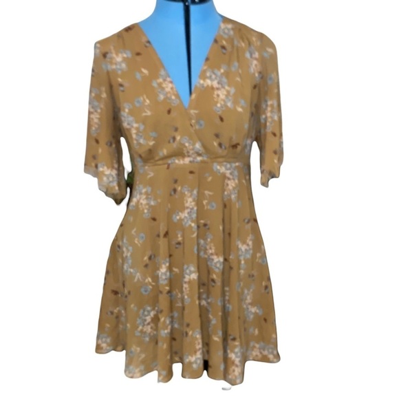 Free People Gold Floral Fully Lined Dress Size Small boho festival - Picture 5 of 15